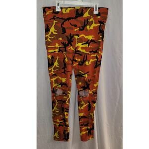 Bottom Sharp Orange Camo Military Pants with Ripped Knees Size Large